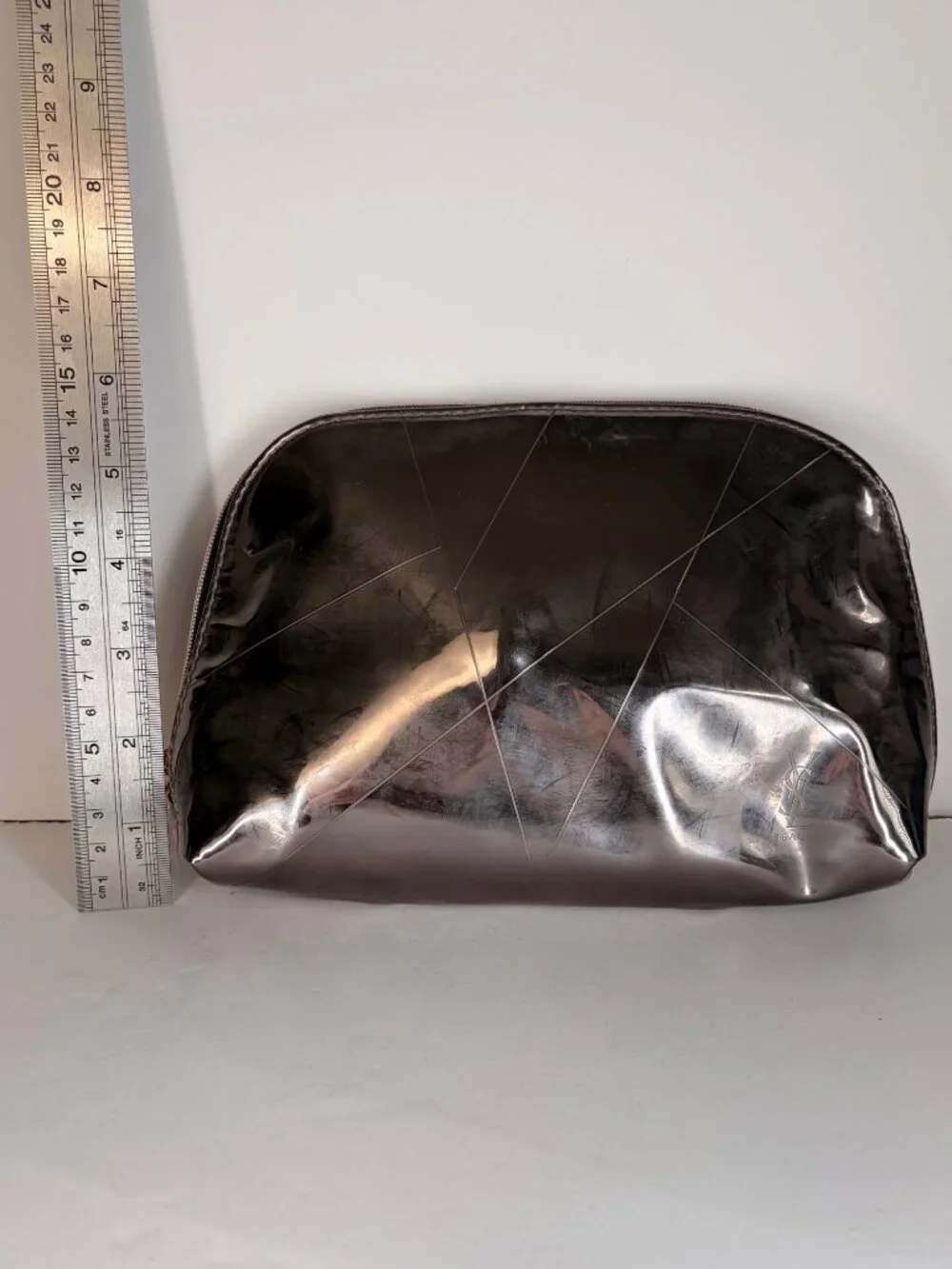 YSL Beaute Yves Saint Laurent Cosmetic Makeup Bag Black Opium Metallic Silver